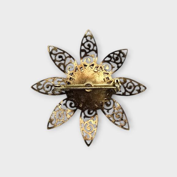 Blue Moonglow Brooch Vintage Sunburst Flower Pin - Picture 3 of 5